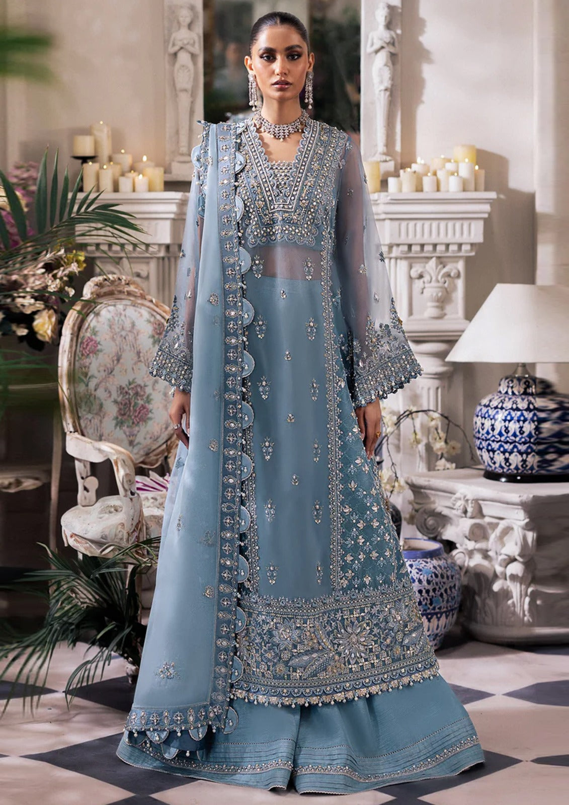 LEHNGA Light Blue Satan Organza (AY0015)